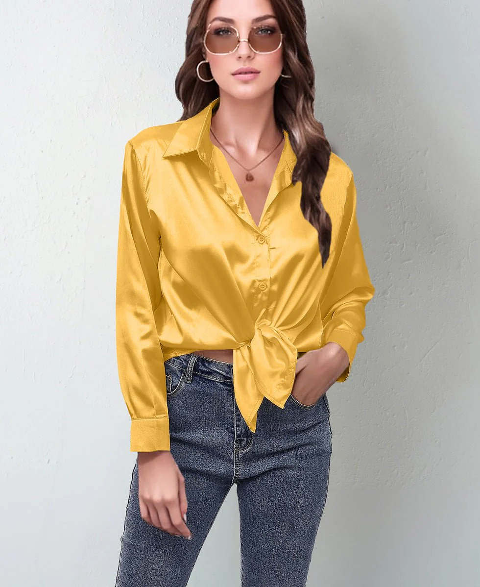 spring and summer new style satin satin shirt female imitation silk long-sleeved shirt - Image 7