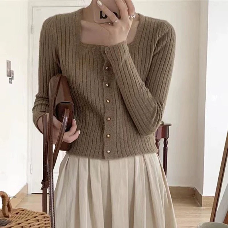 Square collar slim fit knitted cardigan FD - Image 6