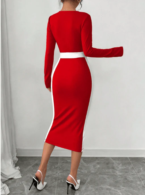 Square Neck Color Block Figure Hugging Sxy Women Dress Maxi Women Outfit - Image 9