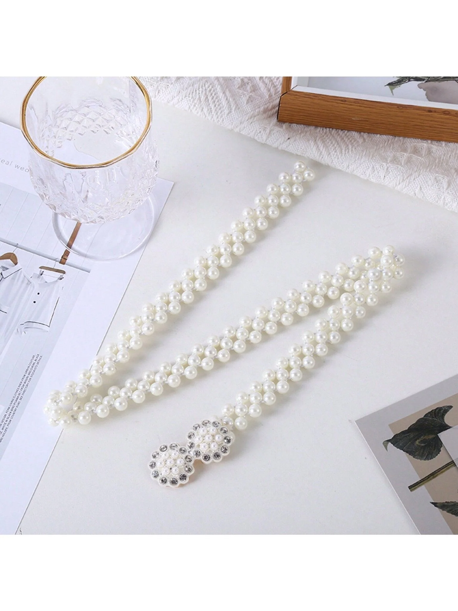 Stretch Pearl Belt Adjustable Rhinestones FD - Image 3