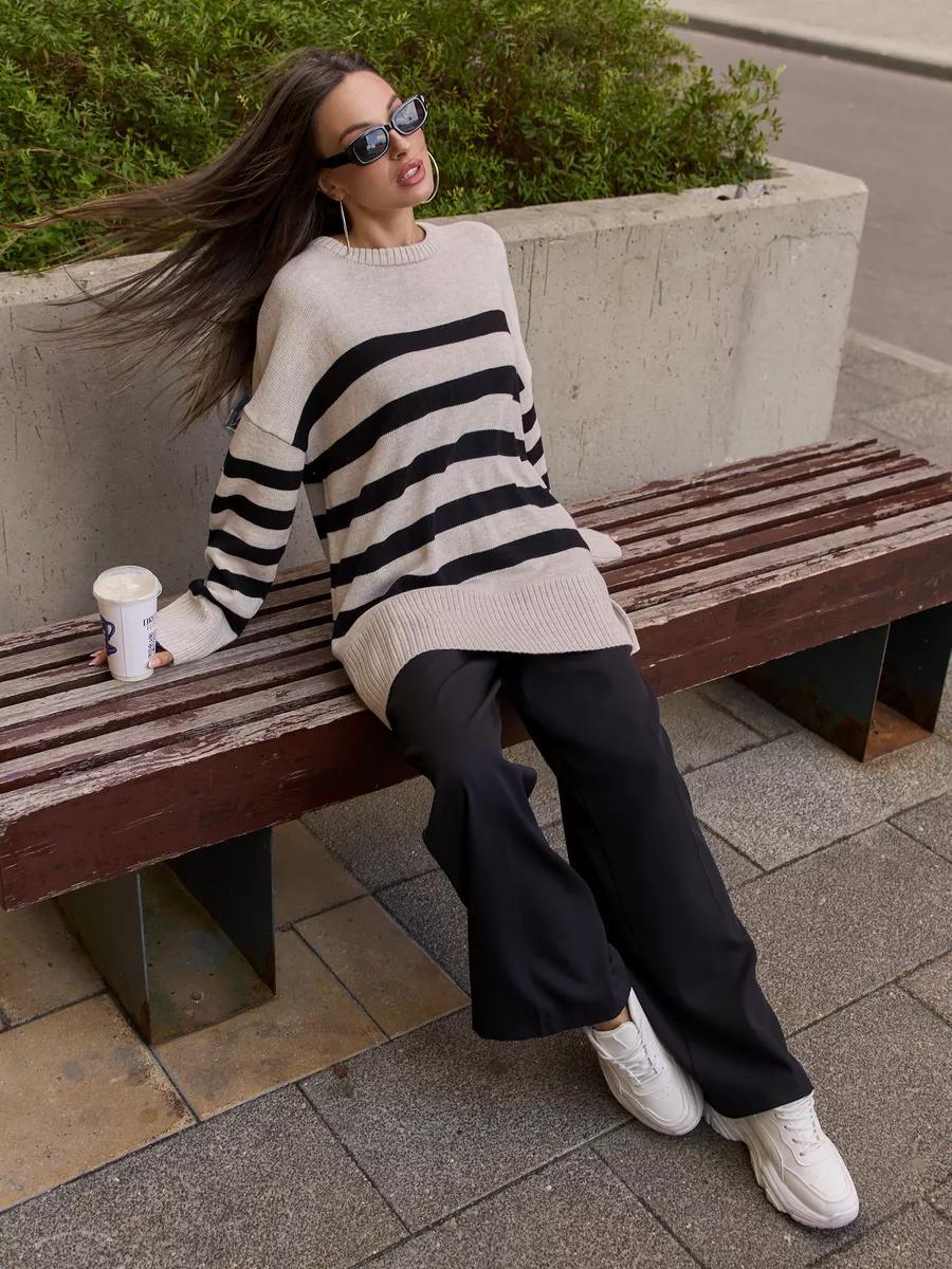 Striped round neck sweater loose design niche knitted sweater FD - Image 6