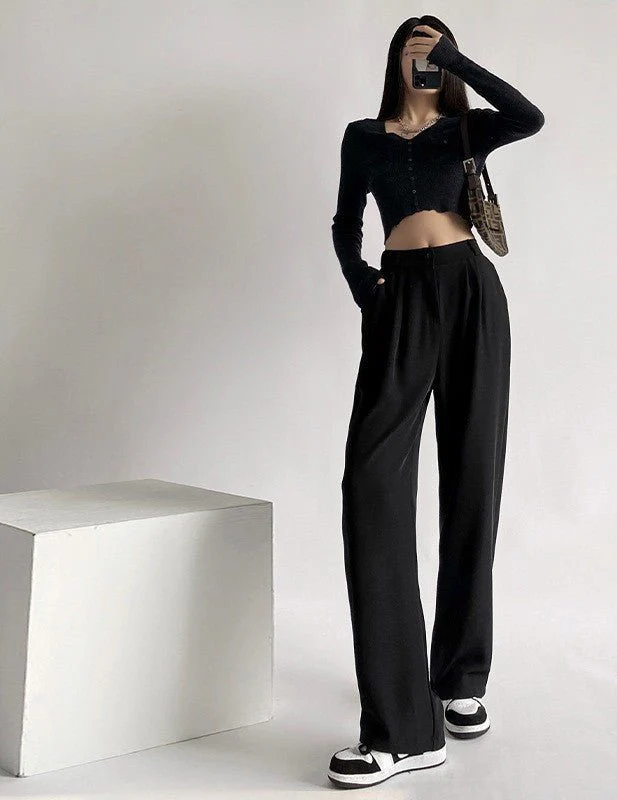 Suit pants for women, new spring styles, high waist wide leg pants, drape casual straight pants - Image 3