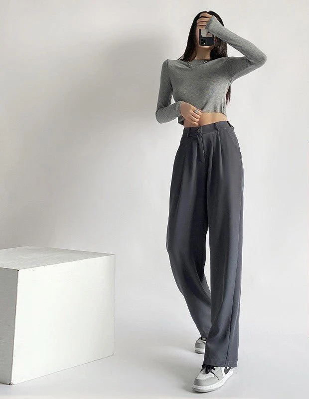 Suit pants for women, new spring styles, high waist wide leg pants, drape casual straight pants - Image 4