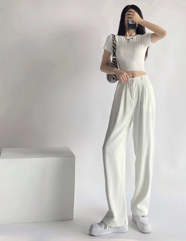 Suit pants for women, new spring styles, high waist wide leg pants, drape casual straight pants - Image 5
