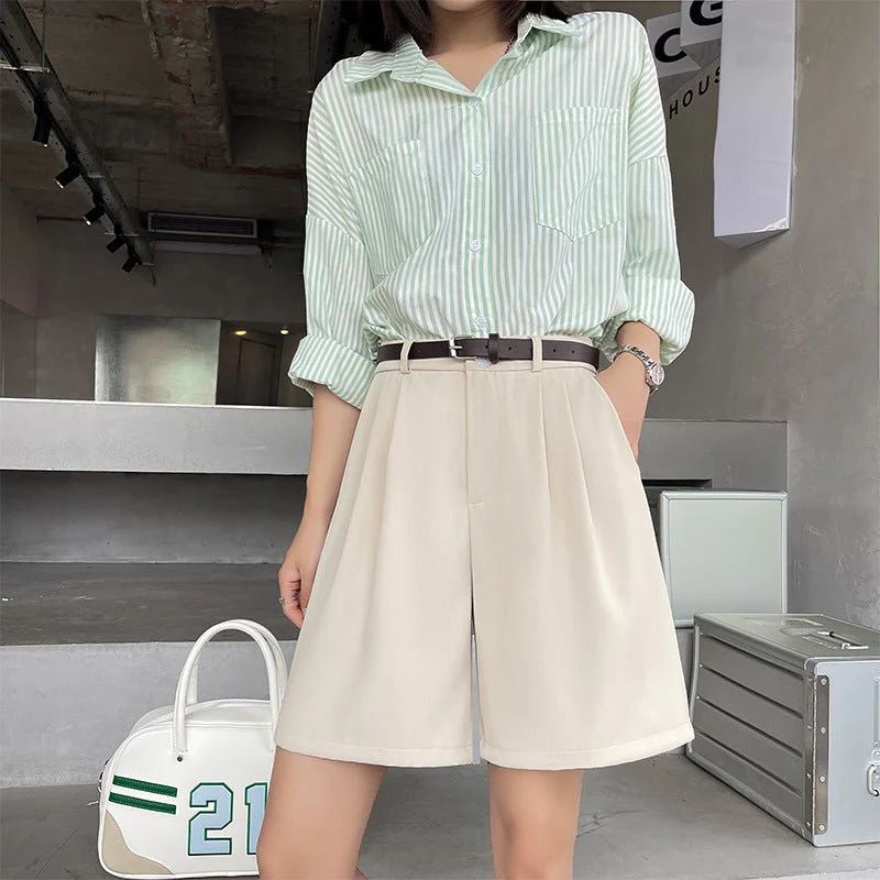 Suit shorts women's outer wear summer new high-waisted thin loose wide-leg pants thin casual women's five-point medium pants - Image 10