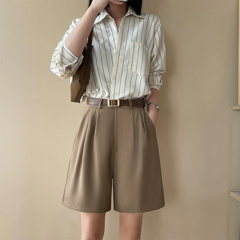 Suit shorts women's outer wear summer new high-waisted thin loose wide-leg pants thin casual women's five-point medium pants - Image 5