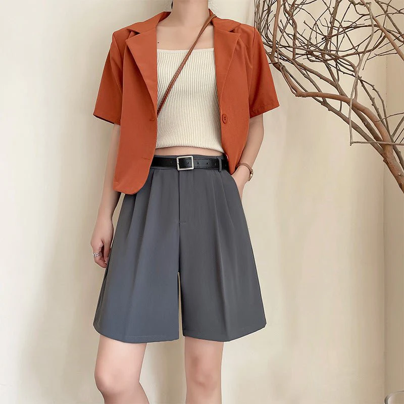 Suit shorts women's outer wear summer new high-waisted thin loose wide-leg pants thin casual women's five-point medium pants - Image 6