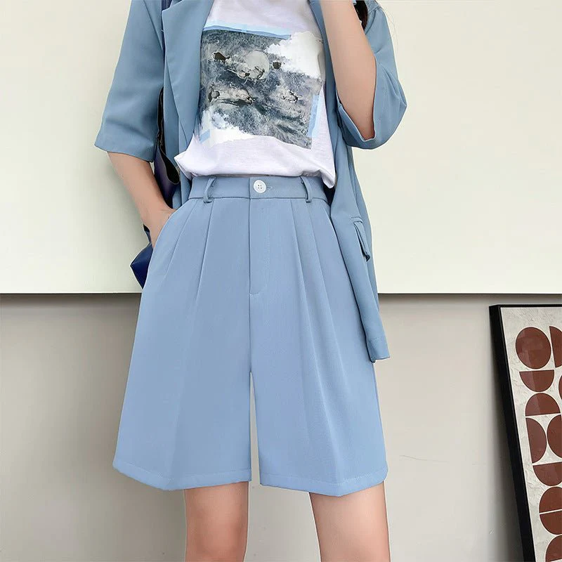 Suit shorts women's outer wear summer new high-waisted thin loose wide-leg pants thin casual women's five-point medium pants - Image 9