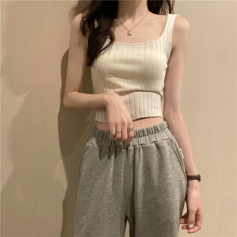 Summer 2025 new Korean version of the petite versatile curled navel-baring short tops outer wear knitted camisole vest for women - Image 16