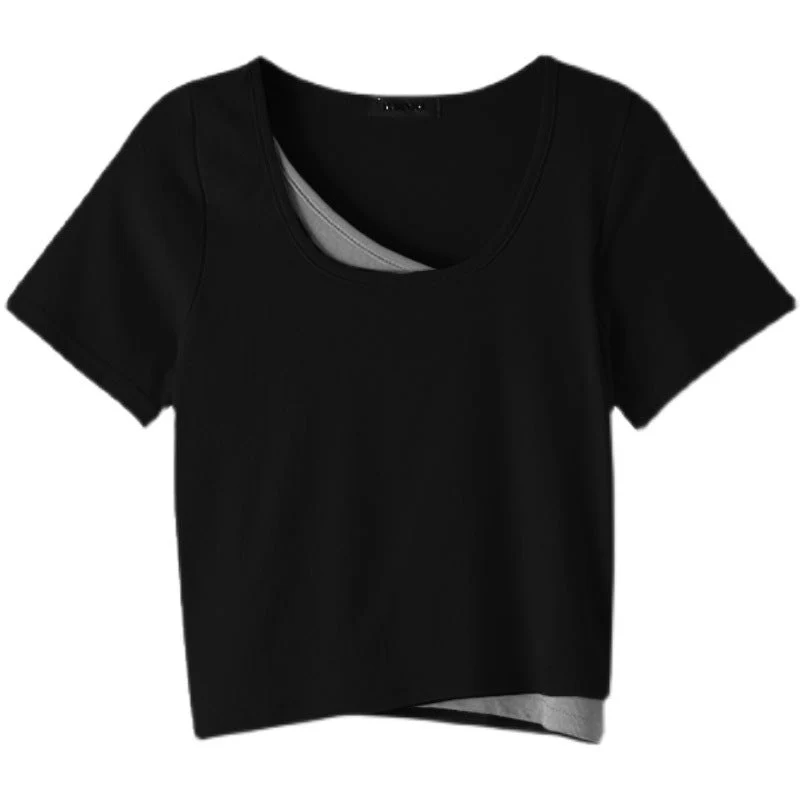Summer 2025 new thin short fake two-piece design slim-fitting sexy short-sleeved top women's inst-shirt bottoming shirt - Image 6
