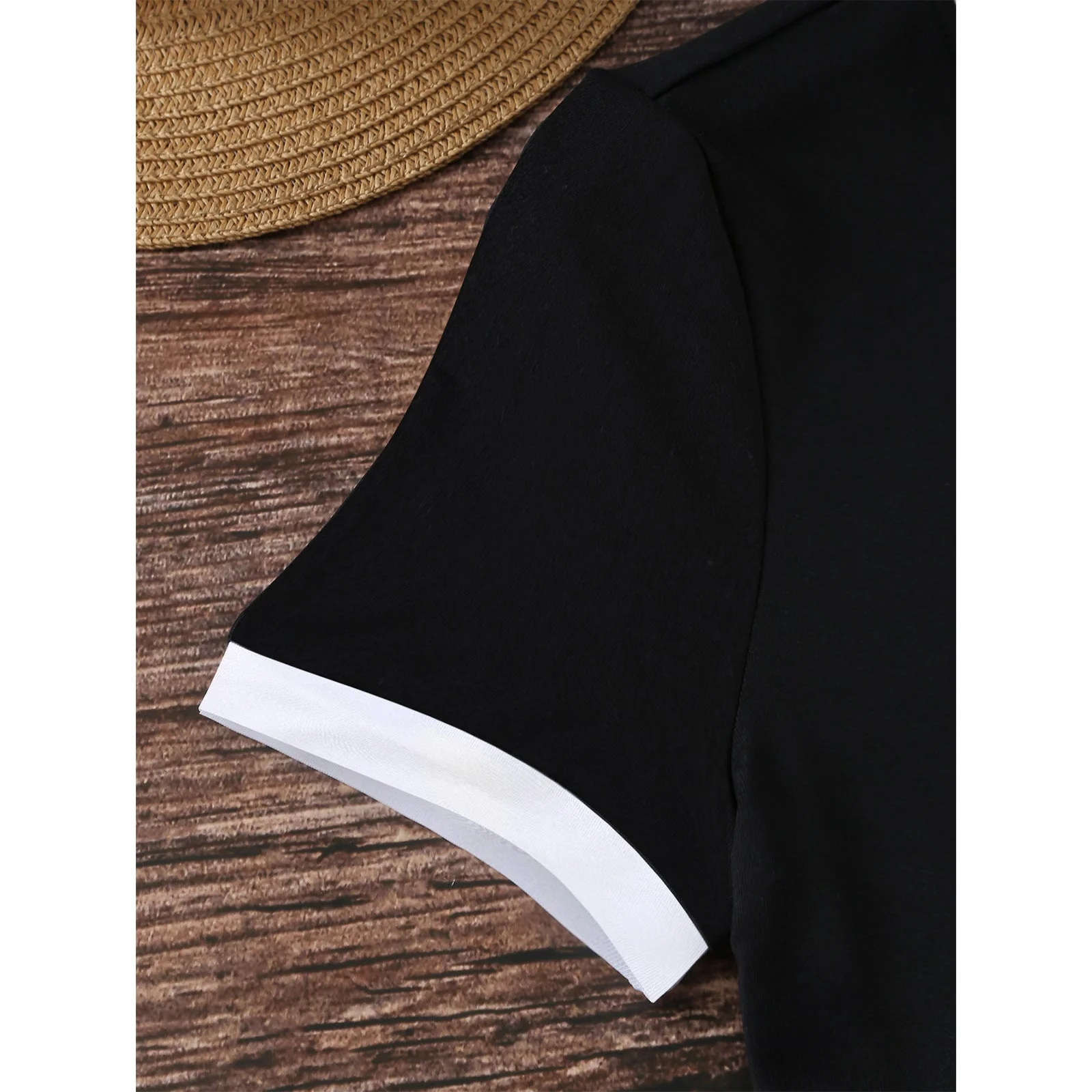 Summer black and white contrast color matching casual slim women's T-shirt simple versatile top - Image 4