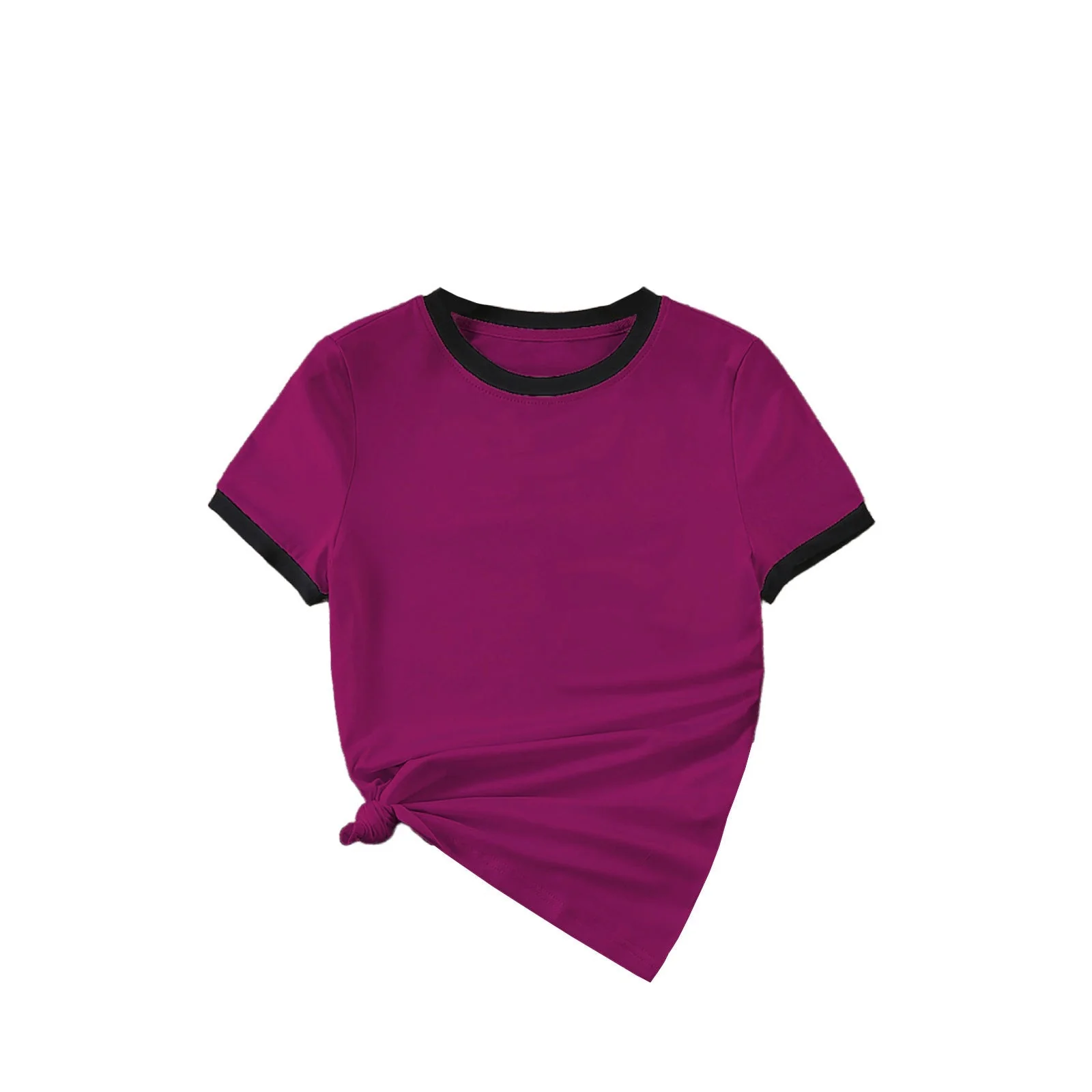 Summer black and white contrast color matching casual slim women's T-shirt simple versatile top FD - Image 11