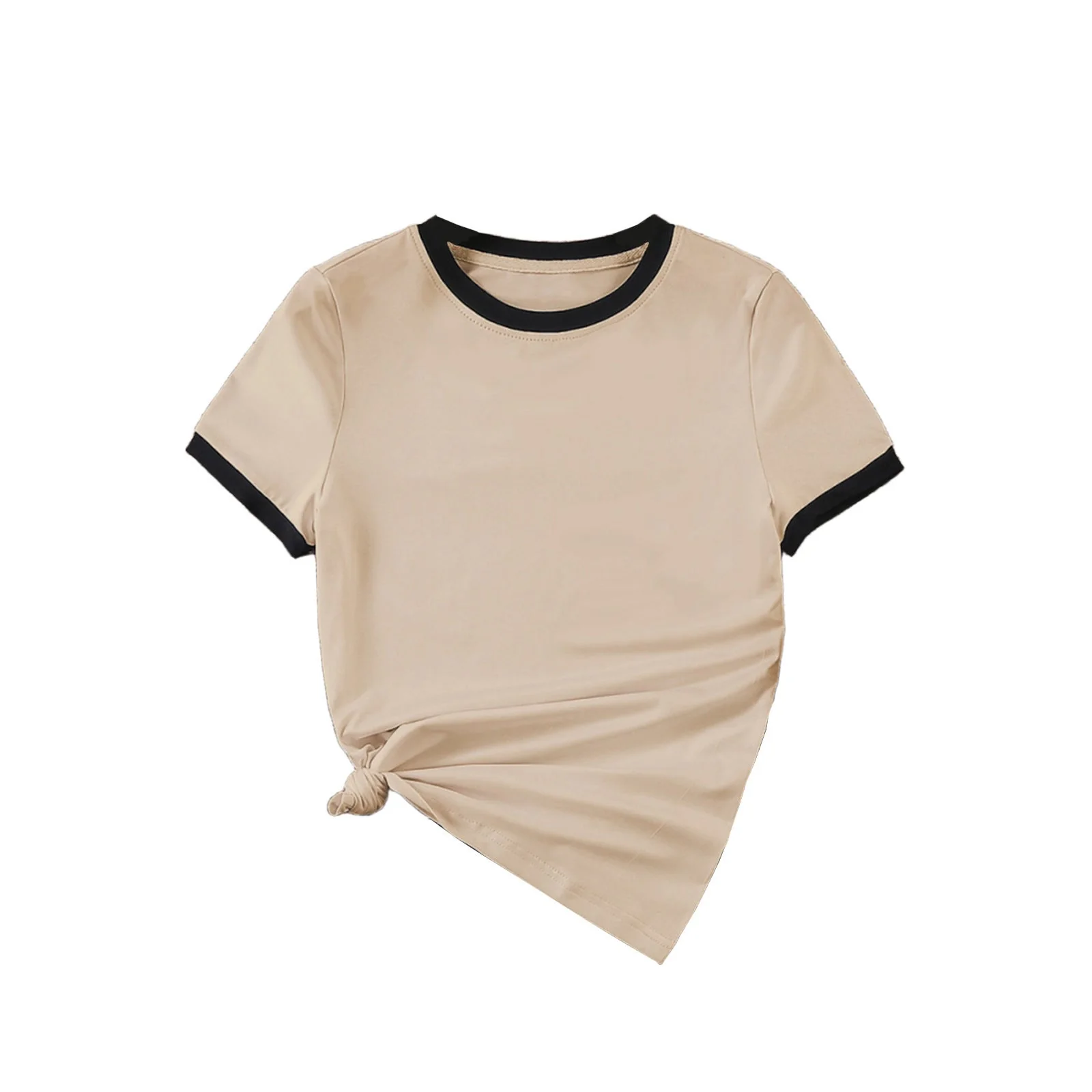 Summer black and white contrast color matching casual slim women's T-shirt simple versatile top FD - Image 8