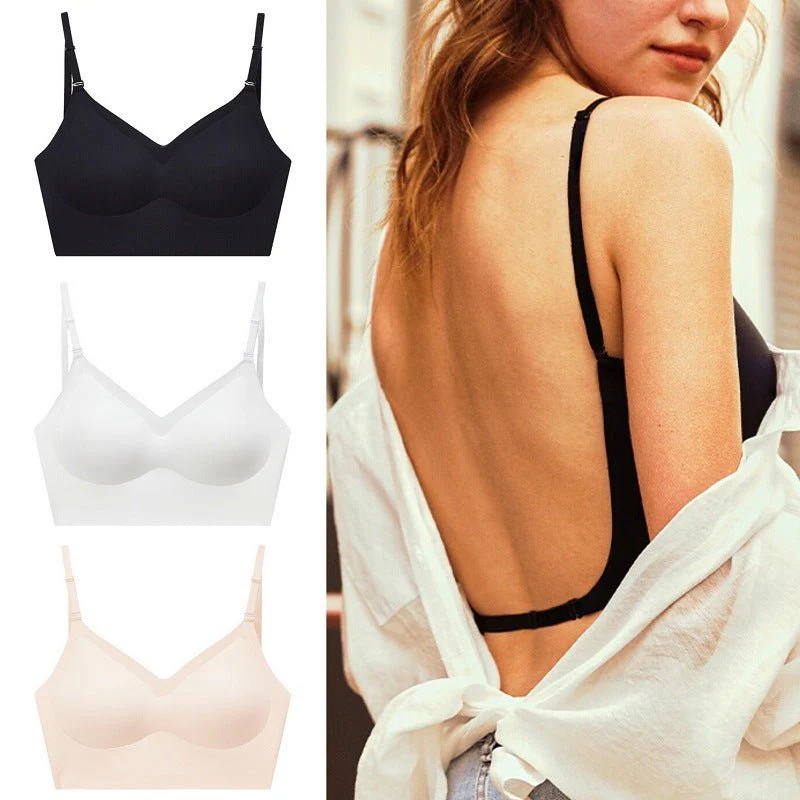 Summer French seamless large backless underwear women's thin U-shaped beautiful back halter neck invisible multi-wearing comfortable bra FD