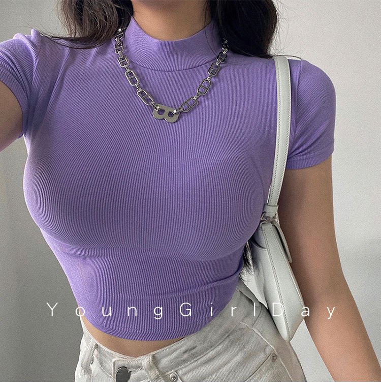 Summer new basic style small round neck short style cami top FD - Image 19
