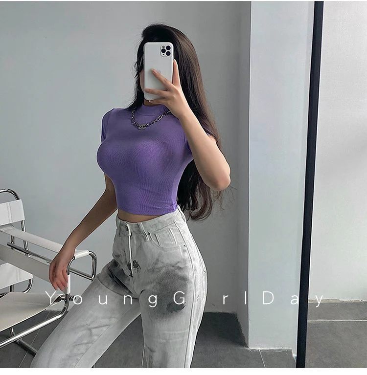 Summer new basic style small round neck short style cami top FD - Image 21
