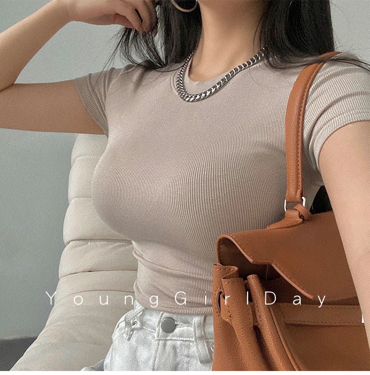 Summer new basic style small round neck short style cami top FD - Image 23