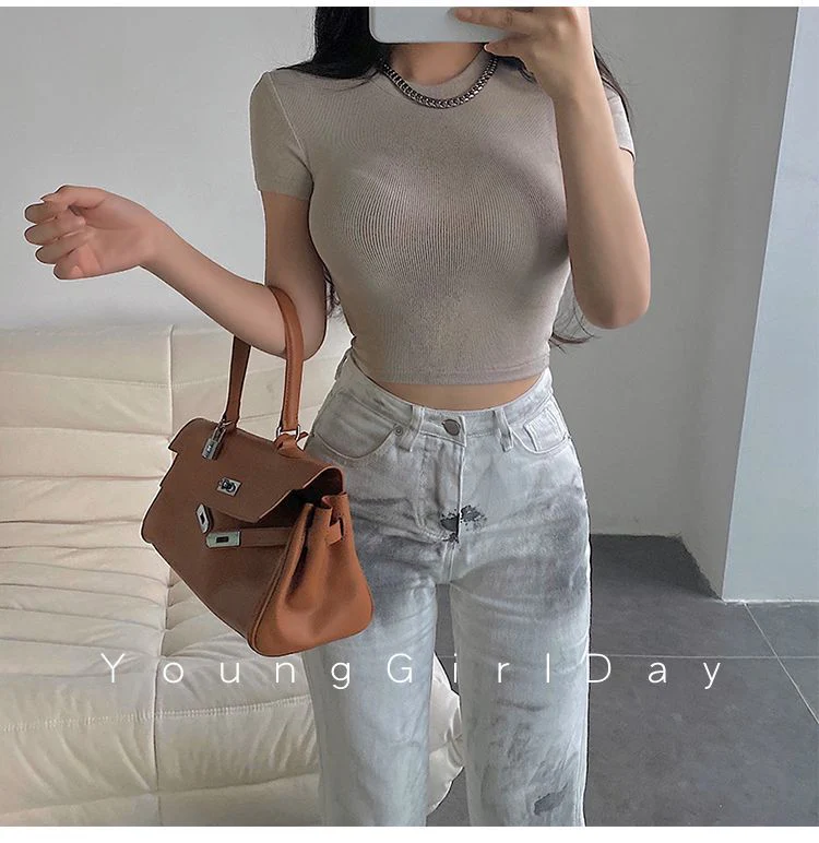Summer new basic style small round neck short style cami top FD - Image 24