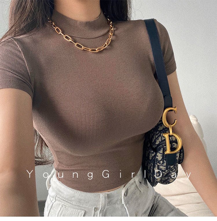 Summer new basic style small round neck short style cami top FD - Image 30