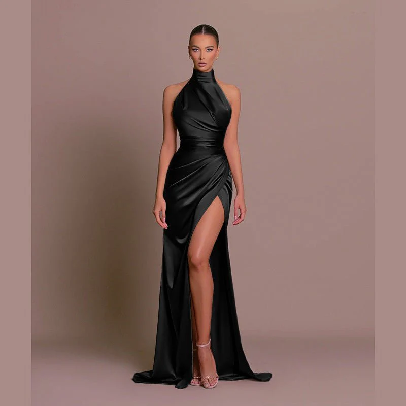Summer new style stand collar long dress European and American style halter neck sleeveless slit slim dress FD - Image 14