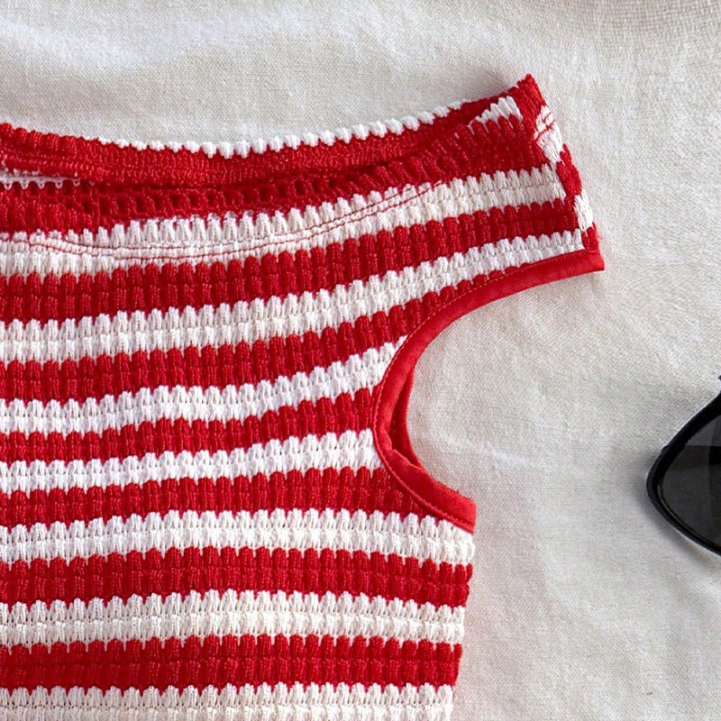 Summer new vacation style striped small vest hip short suit women (FD) - Image 4