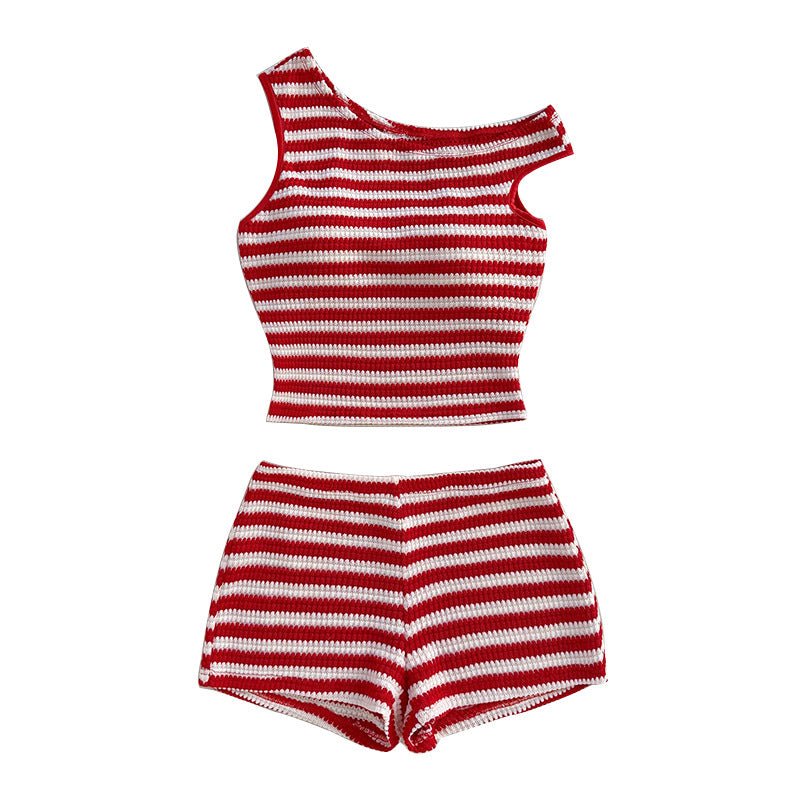 Summer new vacation style striped small vest hip short suit women (FD) - Image 5