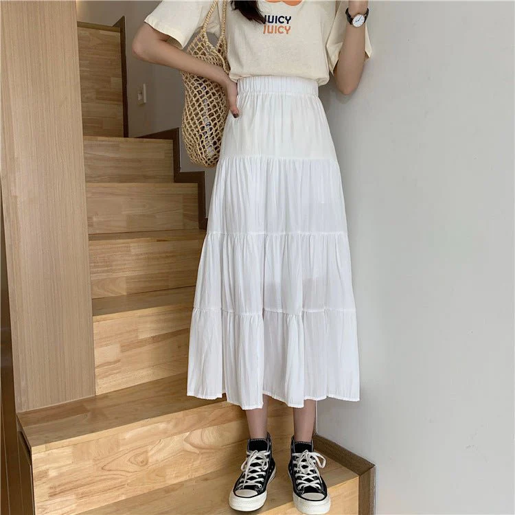 Summer splicing cotton and linen skirt literary fresh long skirt high waist all-match A-line big swing skirt casual skirt - Image 10