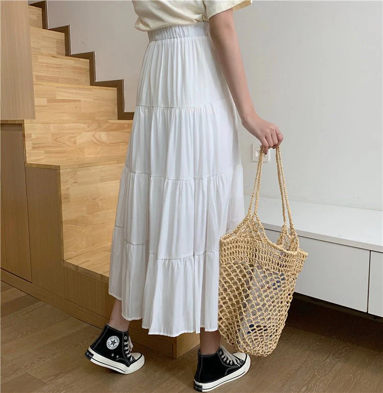 Summer splicing cotton and linen skirt literary fresh long skirt high waist all-match A-line big swing skirt casual skirt - Image 13