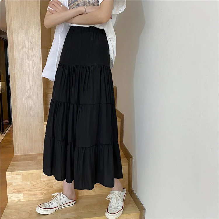 Summer splicing cotton and linen skirt literary fresh long skirt high waist all-match A-line big swing skirt casual skirt - Image 14