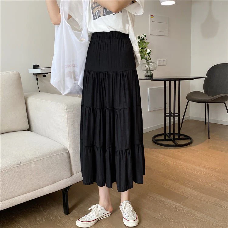 Summer splicing cotton and linen skirt literary fresh long skirt high waist all-match A-line big swing skirt casual skirt - Image 15