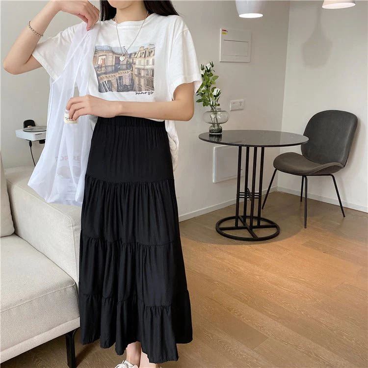 Summer splicing cotton and linen skirt literary fresh long skirt high waist all-match A-line big swing skirt casual skirt - Image 16