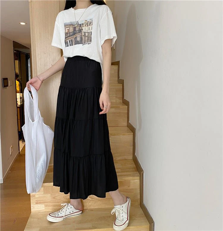 Summer splicing cotton and linen skirt literary fresh long skirt high waist all-match A-line big swing skirt casual skirt - Image 17