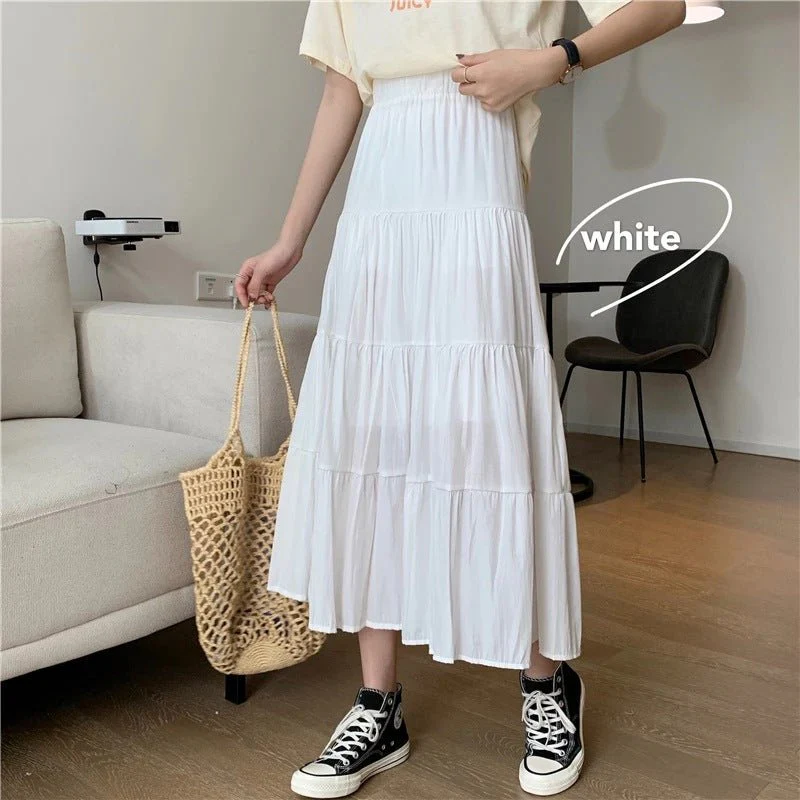 Summer splicing cotton and linen skirt literary fresh long skirt high waist all-match A-line big swing skirt casual skirt - Image 5