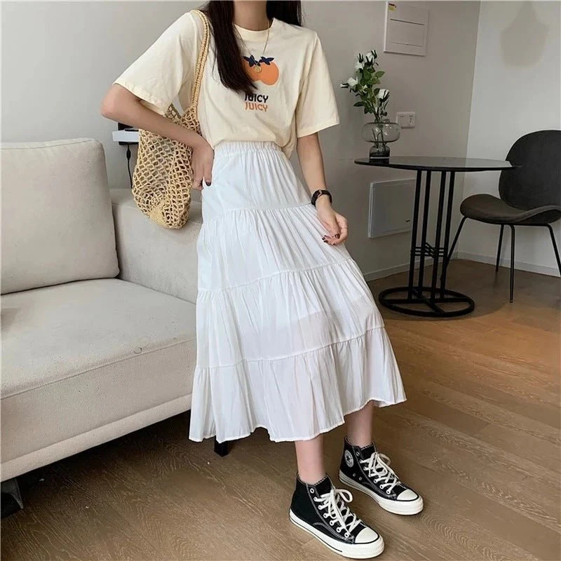 Summer splicing cotton and linen skirt literary fresh long skirt high waist all-match A-line big swing skirt casual skirt - Image 6