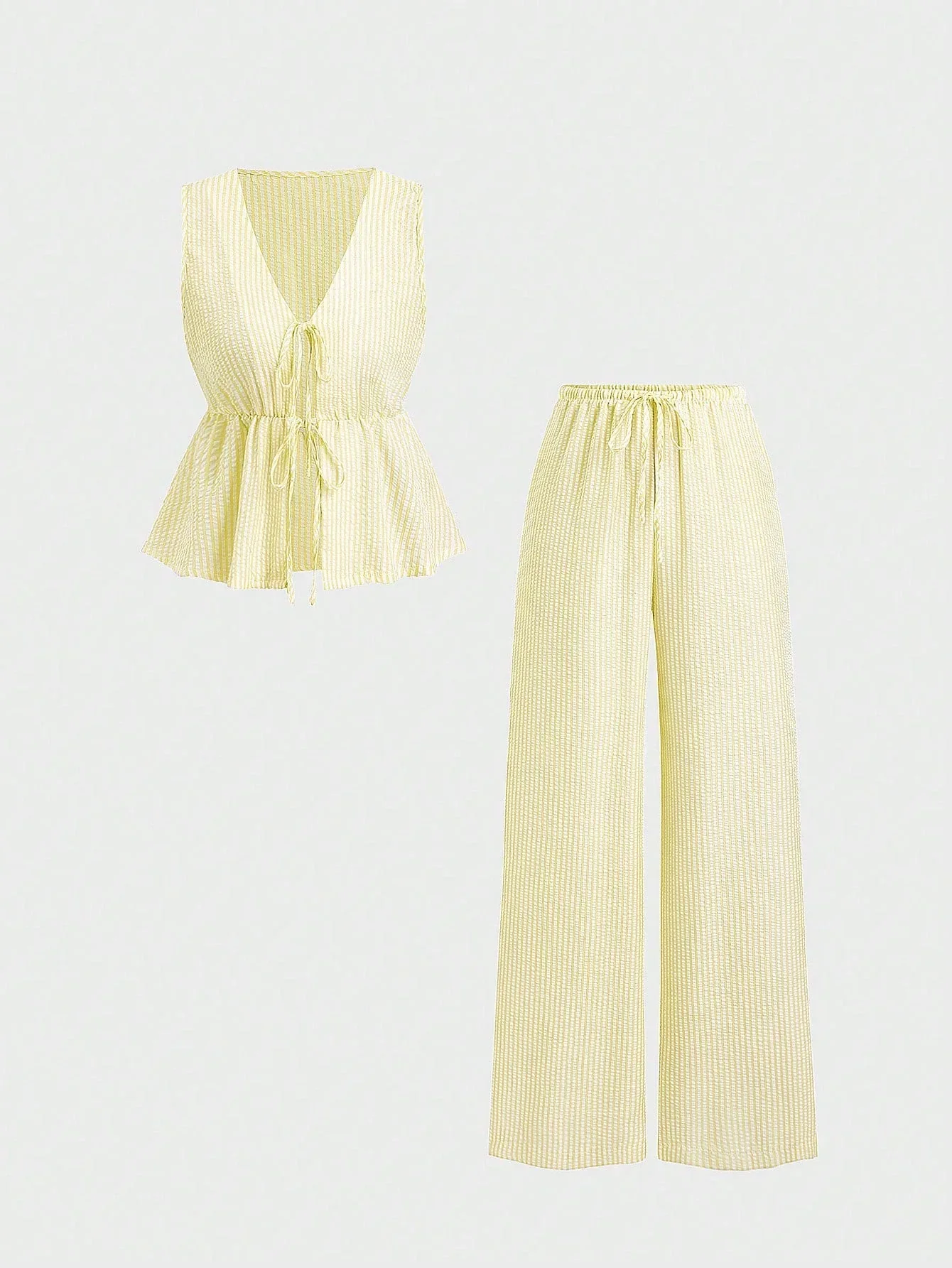 Summer Stripe Set | V-Neck Crop Top + Lace-Up Wide Pants - Image 4