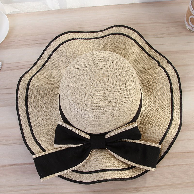 Summer wide brim hat wavy edge bow straw hat ladies beach sunshade wide brim hat manufacturers wholesale - Image 19