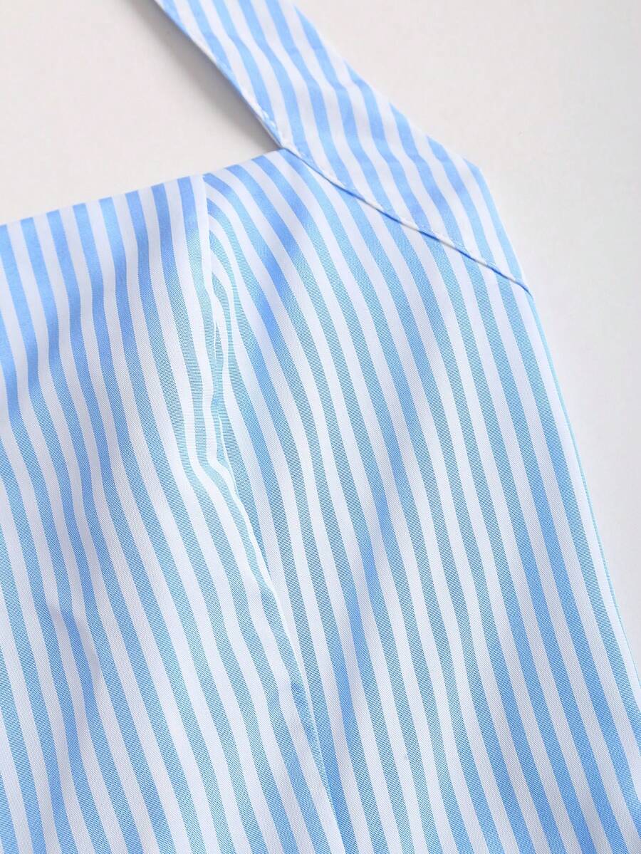 Sunnyshic Women's Blue & White Striped Strapless Backless A-Line dress - Image 5
