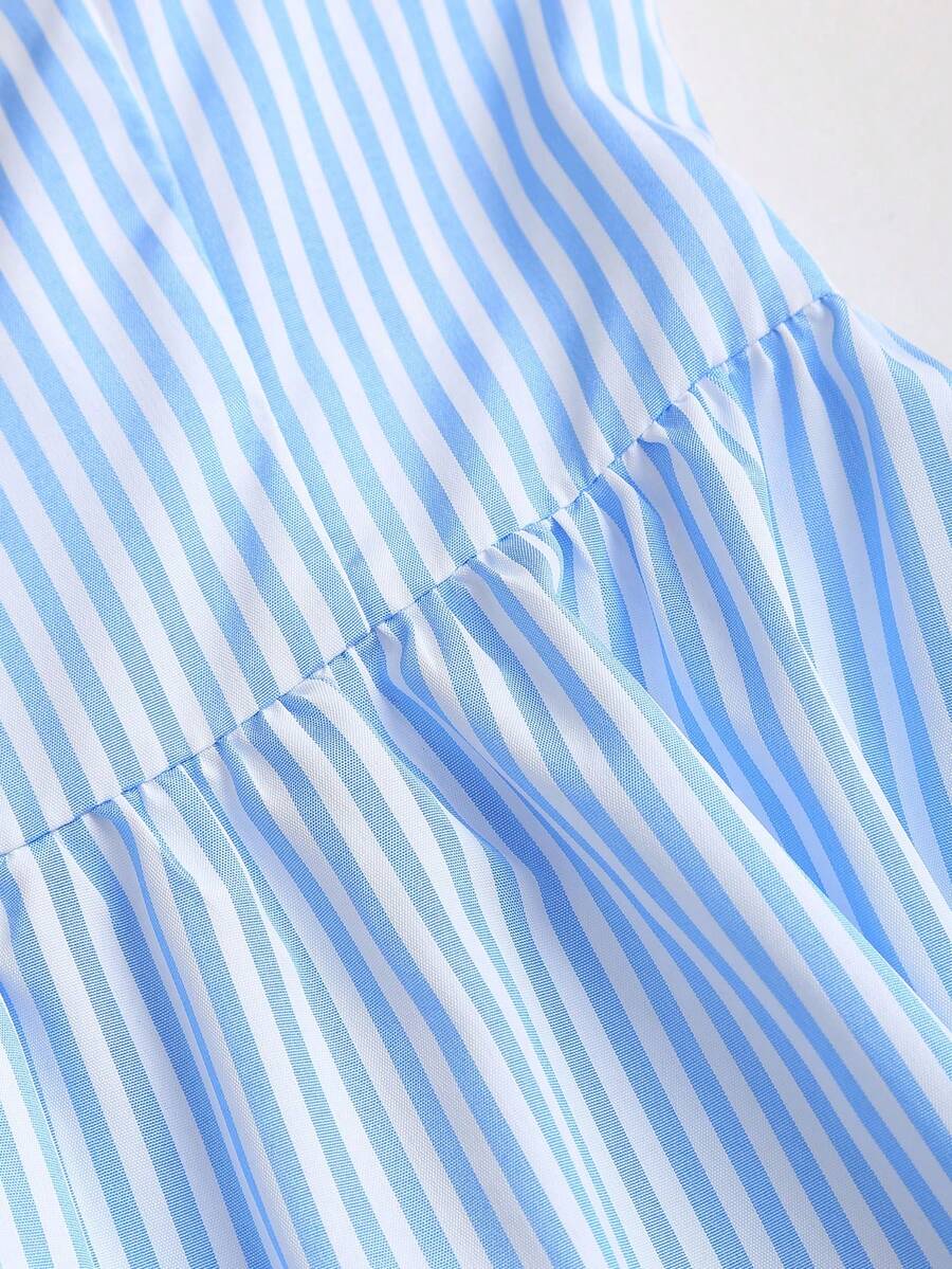 Sunnyshic Women's Blue & White Striped Strapless Backless A-Line dress - Image 6