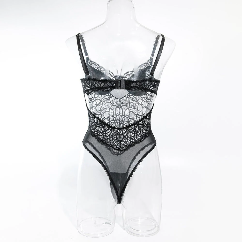Suspender Charm | Lace Hollow Body Shaping Alluring Jumpsuit Black - Image 18