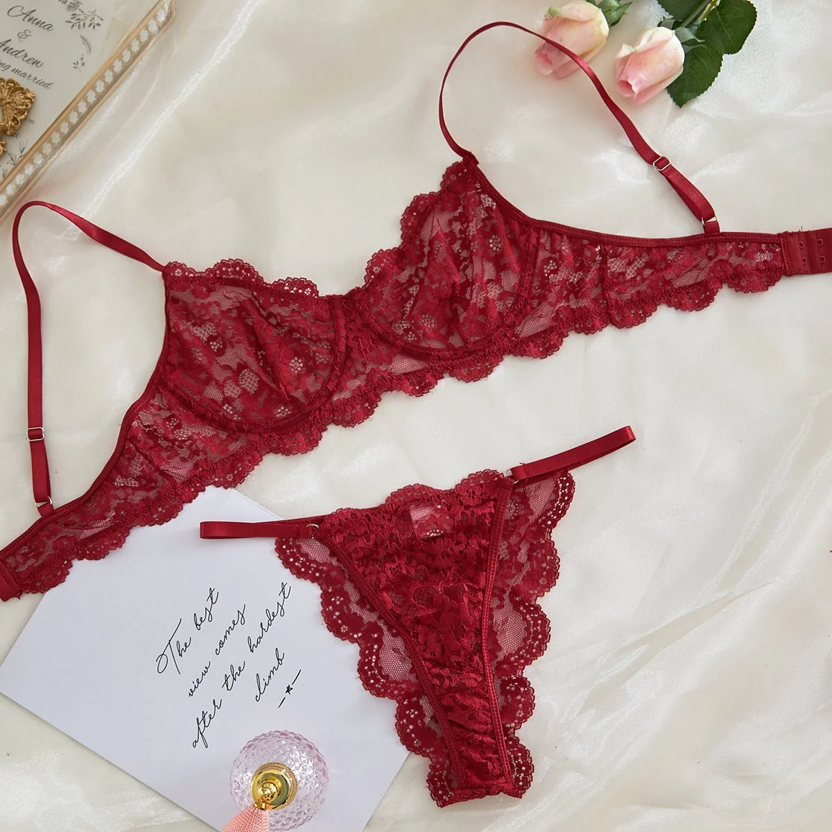 Suspender Tease | Lace Perspective Alluring Lingerie Bra Set - Image 35