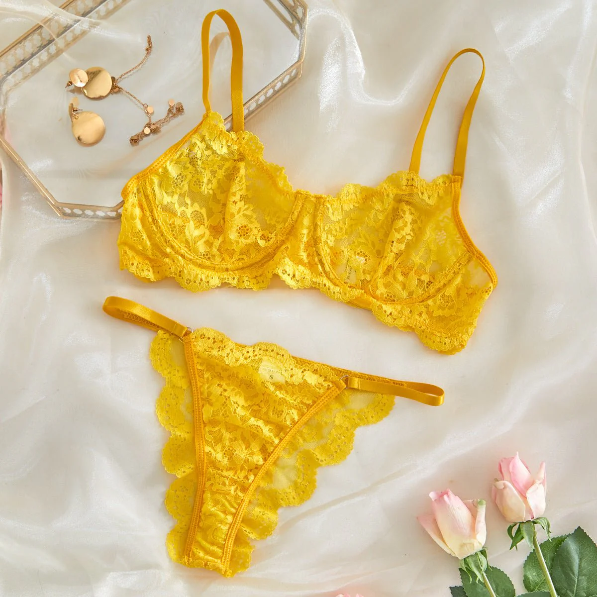 Suspender Tease | Lace Perspective Alluring Lingerie Bra Set - Image 42