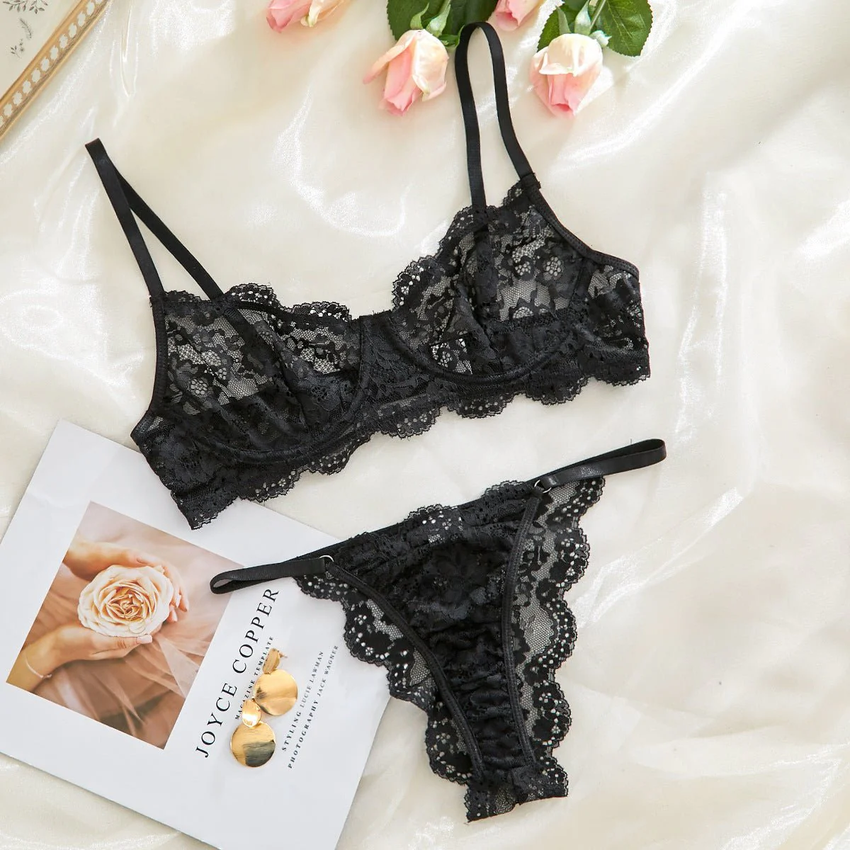 Suspender Tease | Lace Perspective Alluring Lingerie Bra Set - Image 49