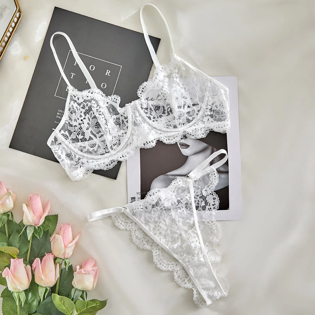 Suspender Tease | Lace Perspective Alluring Lingerie Bra Set - Image 57