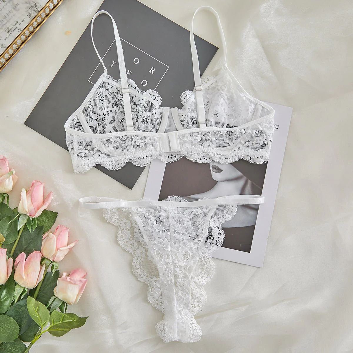 Suspender Tease | Lace Perspective Alluring Lingerie Bra Set - Image 58