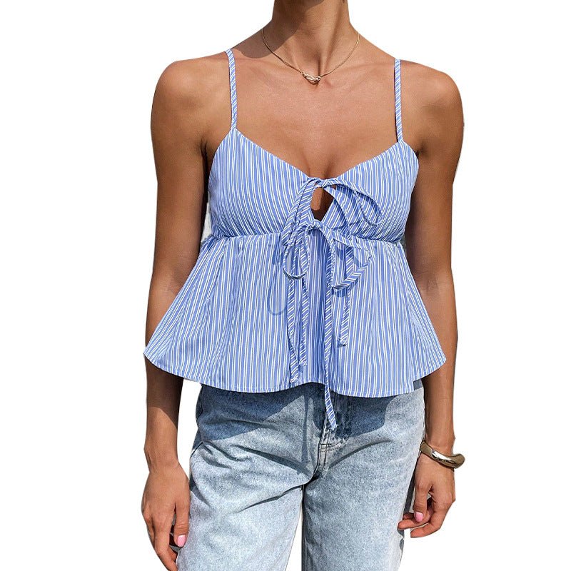 Suspenders striped small vest lace-up Top - Image 5