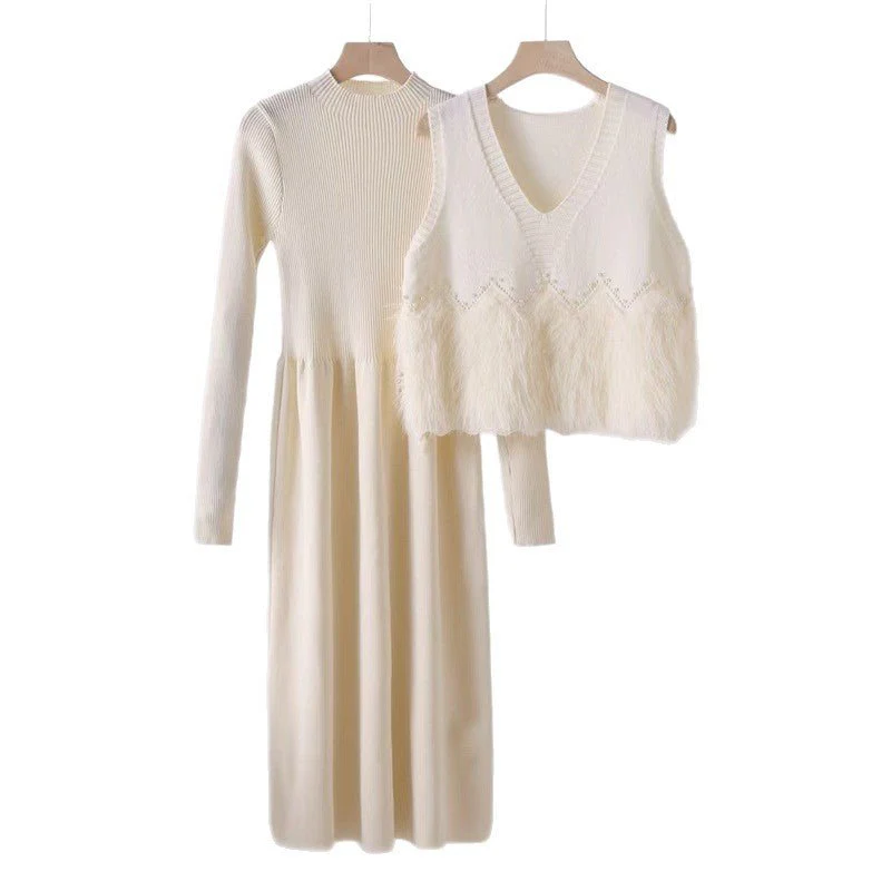 Sweater knitted two-piece set medium and long set skirt FD - Image 5
