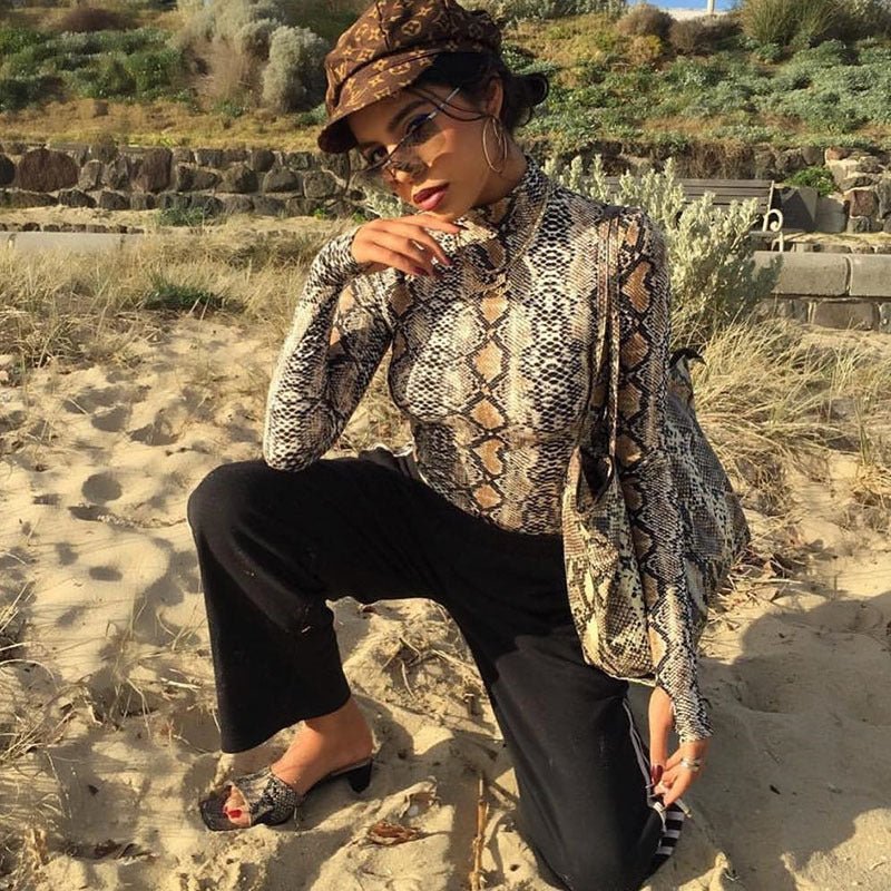Sxy snake print long-sleeved mock-neck jumpsuit - Image 9