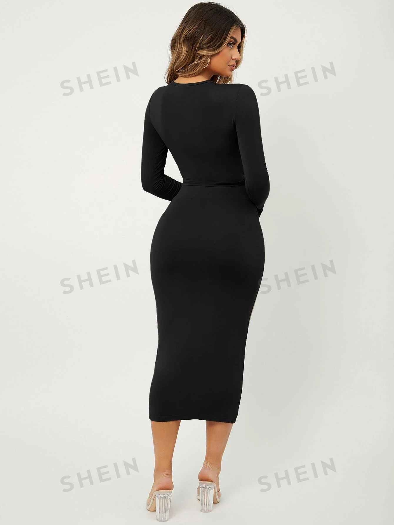 SXY Solid Slim Fit Crop Top & High Waist Pencil Skirt - Image 7