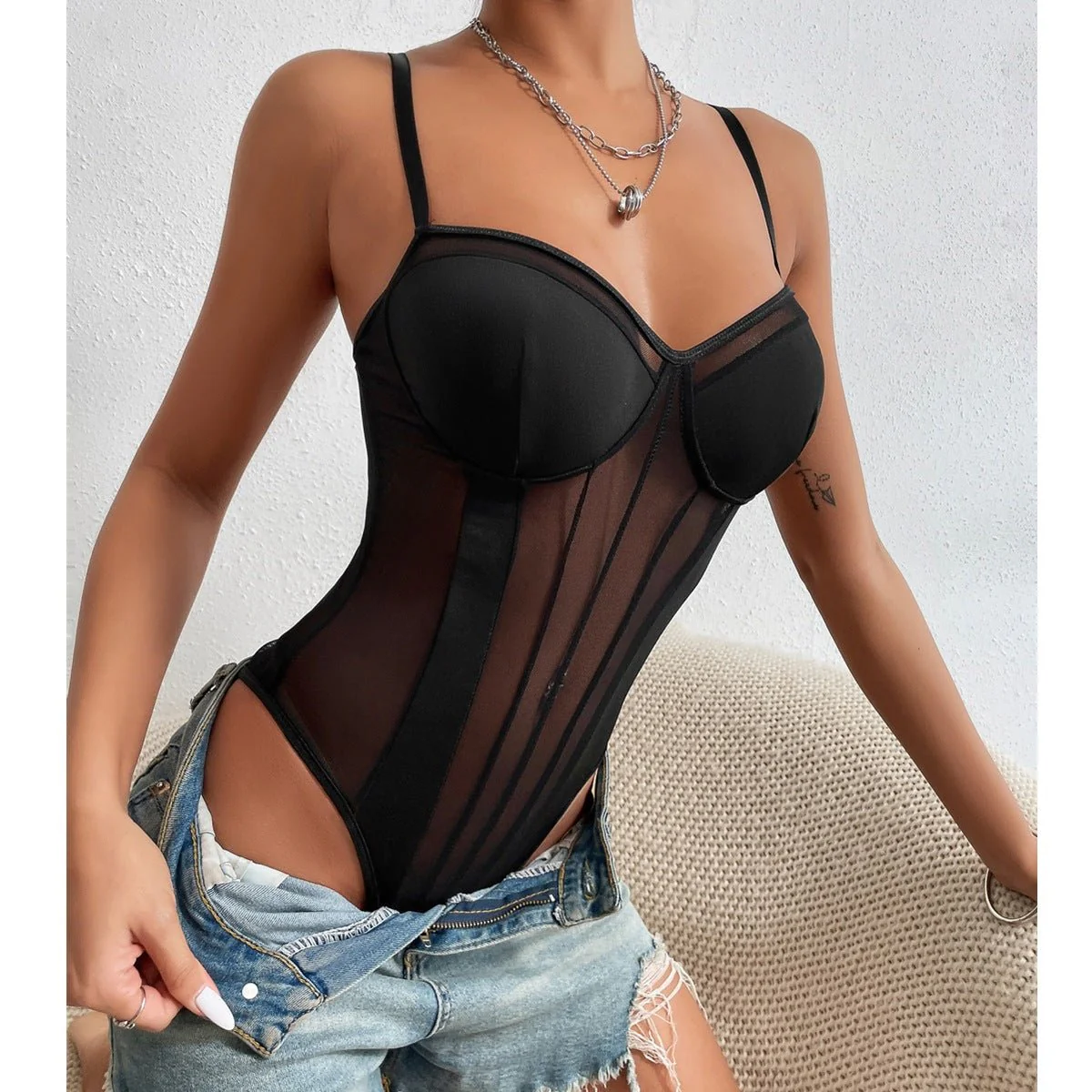 Sxy transparent backless lace mesh splicing jumpsuit FD - Image 15