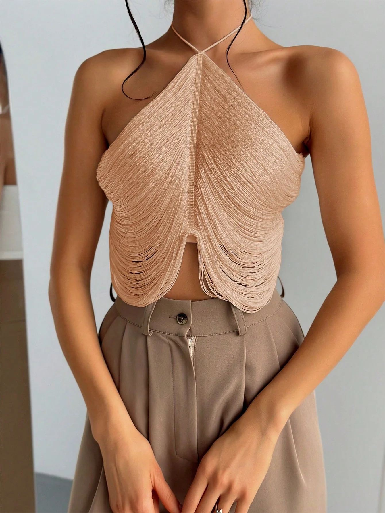 Tassel Halter Neck Wedding Season Elegant Women Camisole Top FD - Image 4